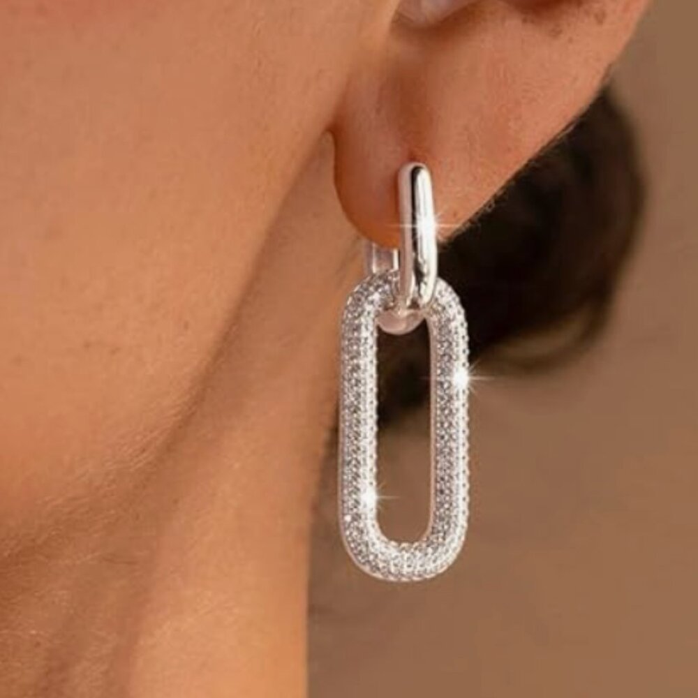 Silver Paperclip Link Dangle Earrings